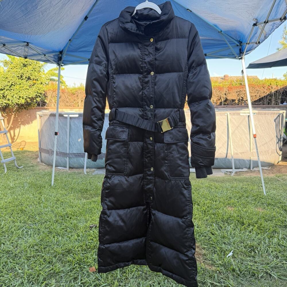 Vintage Y2K Braetan Black Long Trench Puffer Coat Belted Maxi Jacket Womens S - Picture 2 of 16